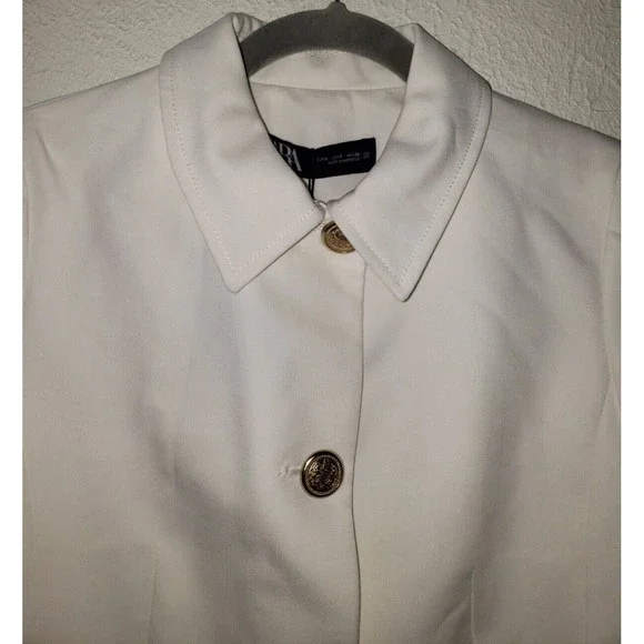 NWT Zara Sz S White Jacket Blazer Professional Career Casual Gold Buttons Lined - Picture 7 of 15